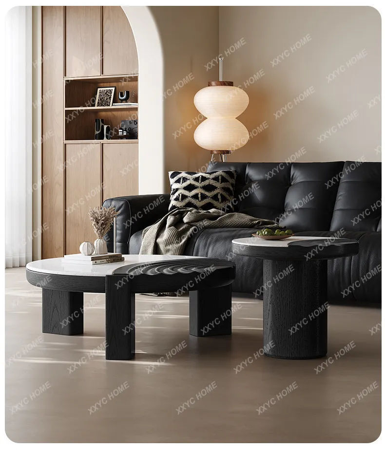 coffee table combination medium and ancient style light luxury high-end furniture living room household round small apartment