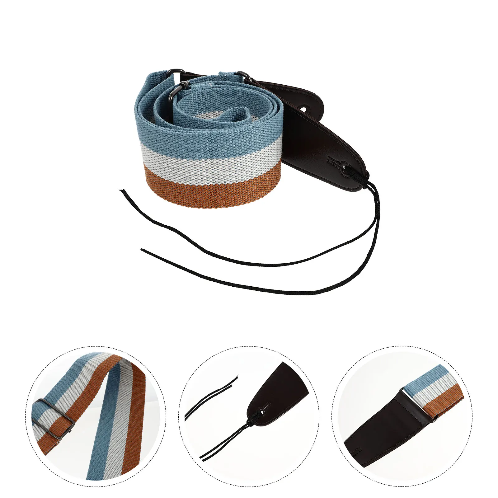

Guitar Strap Portable Instrument Adjustable Cotton PU Striped Lanyard Practical