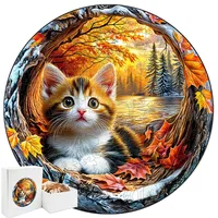 3DKitten in Autumn Wooden Jigsaw Puzzle Educational Brain Teaser Toy for Adults Kids Home Decor Perfect Christmas Birthday Gift