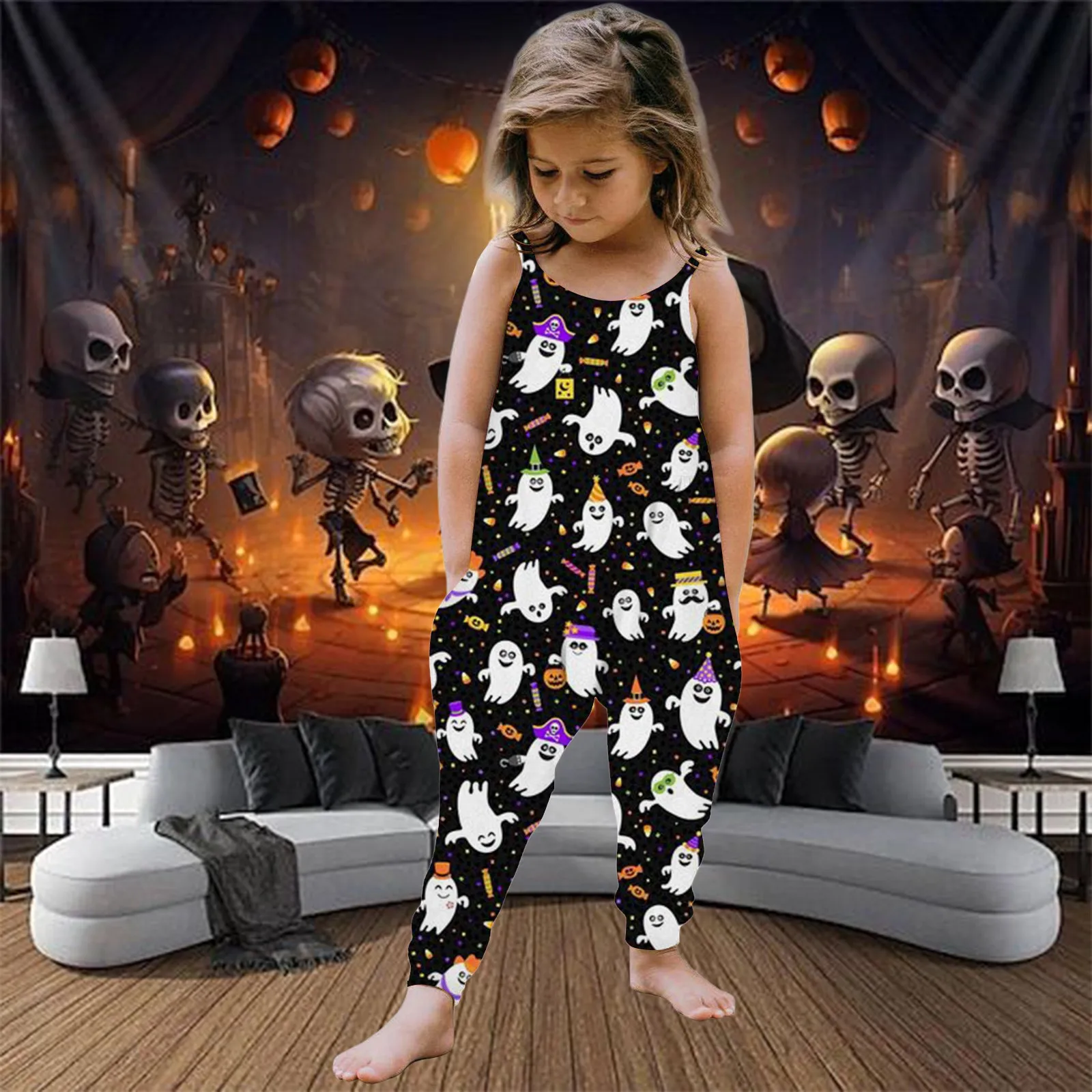 New Children's Jumpsuits Retro Comfort Romper Cute Halloween Pattern 3D Halloween Print Suspenders Fashion Trend Plus Size Rompe