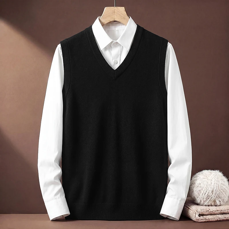 Herren V-Ausschnitt Einfarbige Strickweste Ärmellose Strickjacke Business Casual Slim Fit Pullover Tank Top Winter Warme Strickware – Detail 16
