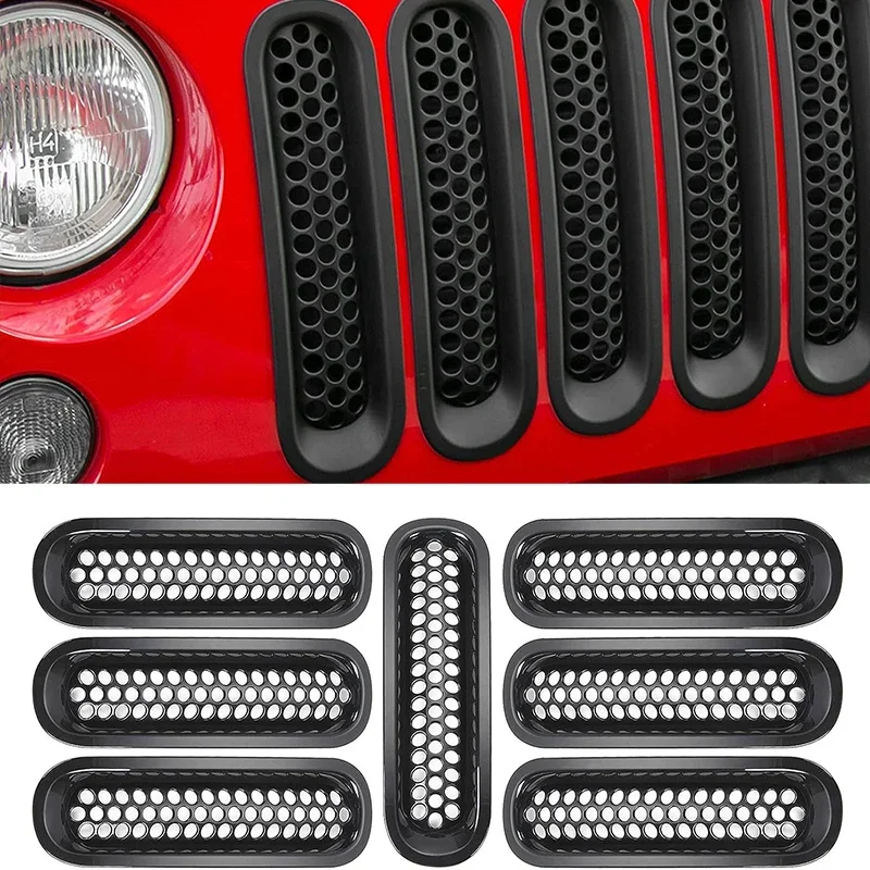 Przedni grill z siatką wyścigową z klamrą do Jeep Wrangler JK 2007-2017 Akcesoria samochodowe ABS Włókno węglowe