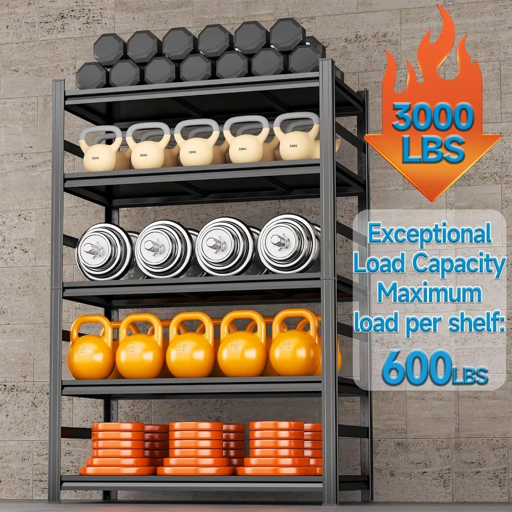 72"H Garage Shelving 3000LBS Metal Storage Shelves 5-Tier Adjustable Shelving Units Heavy Duty for Basement,Commercial,Warehouse