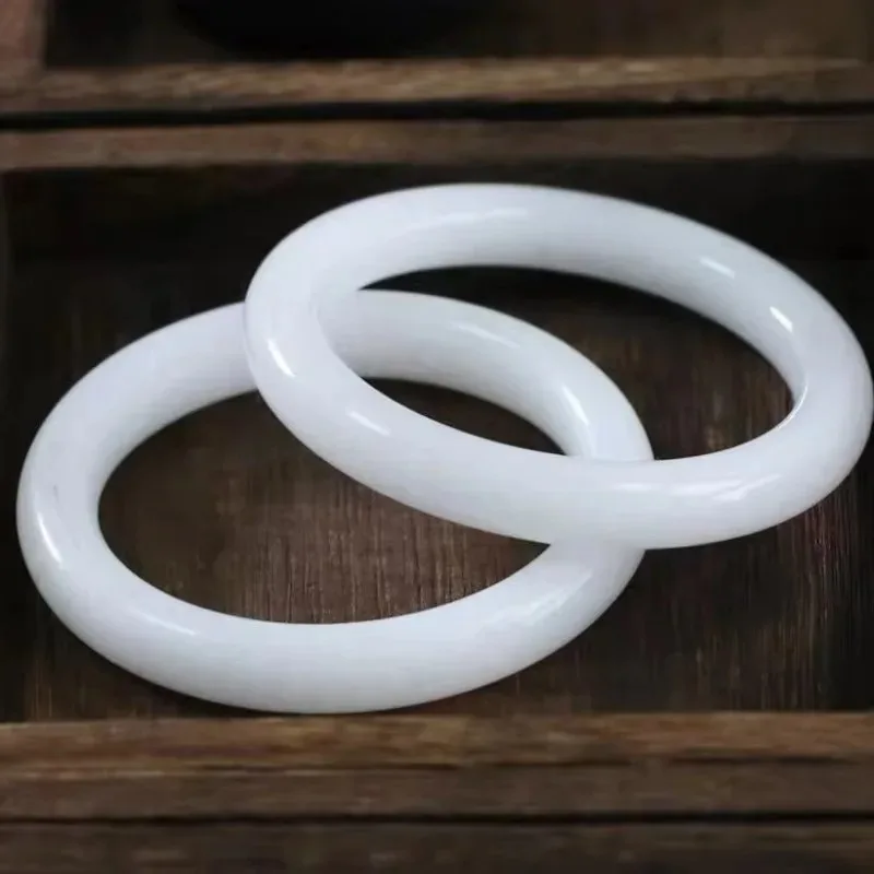 

Natural Chinese White Hand Carved Round Bar Jade Bracelet Fashion Boutique Jewelry Women's Bracelet Popular Gift