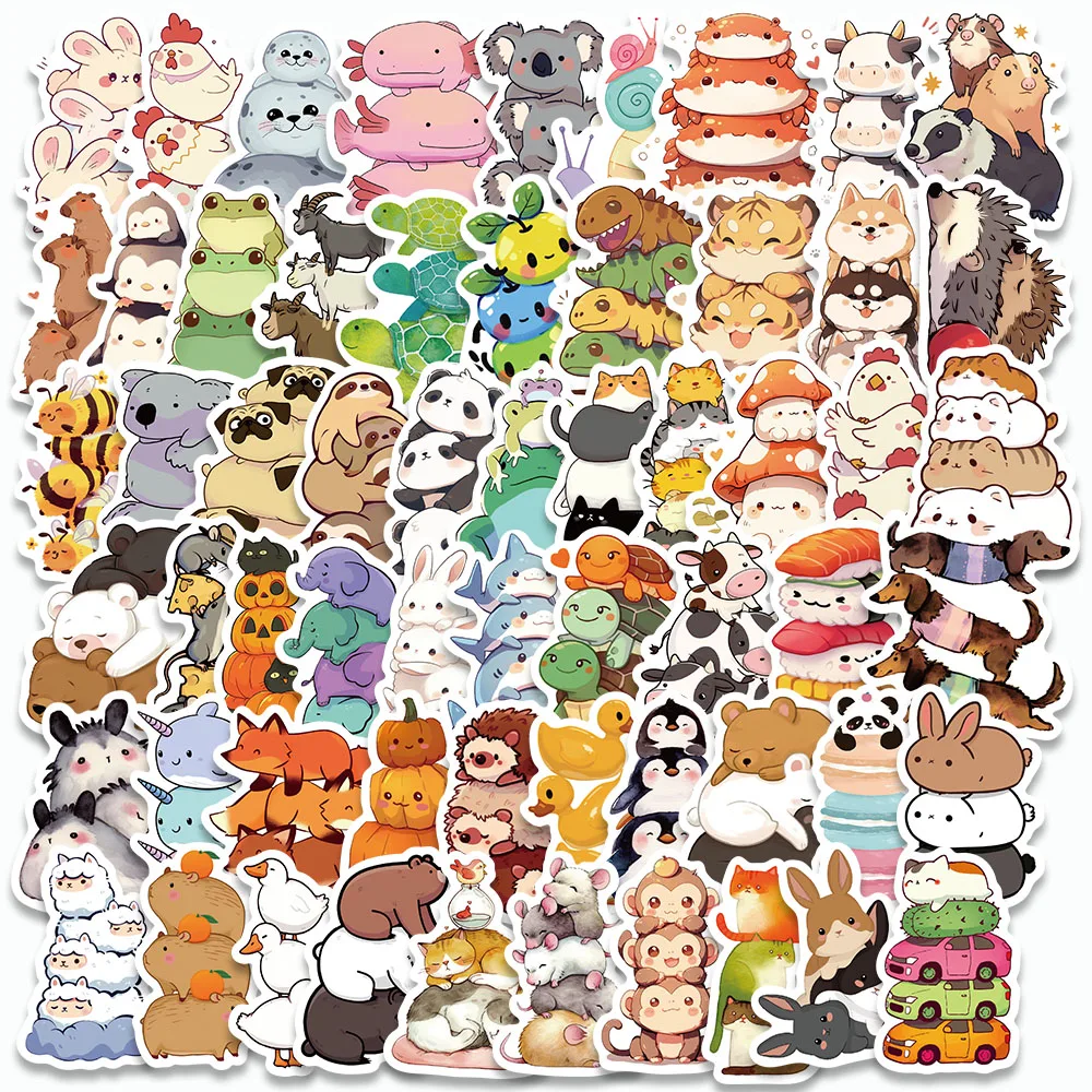 

60PCS Cartoon Animal Stacking Stickers Cute Panda Graffiti Decals For Fridge Laptop Suitcase Skateboard Guitar Decorate Stickers