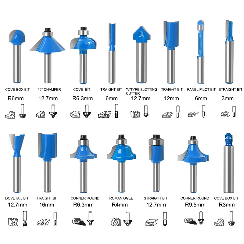 XCAN 8mm Shank Router Bit Set 12/15pcs Tungsten Carbide Wood Cutter Mill Trimming Straight Milling Cutter for Woodworking