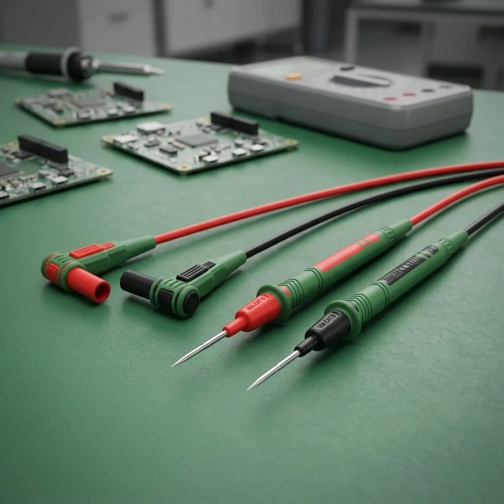 MT02 Multimeter Test Probe Kit Nickel Plated Fine Tips Green ABS Housing for Digital Multimeter and PCB Repair