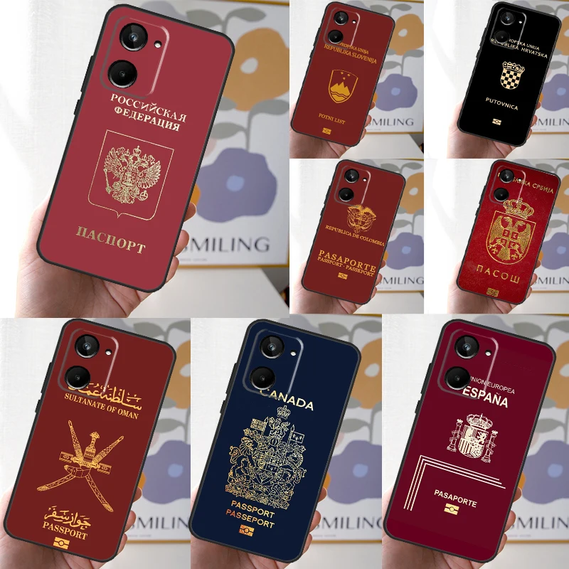 Russian Spanish Passport Retro For Realme C53 C55 C67 C51 C35 C33 C31 C30 C25s C21Y GT Neo 6 GT5 9 10 11 12 Pro Plus Case