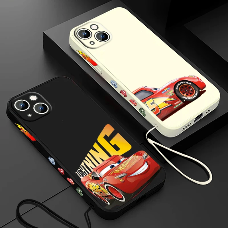 Cars Lightning McQueen Phone Case For Apple iPhone 15 14 13 12 11 Pro Max Plus 8 7 SE Liquid Left Rope Capa Cover