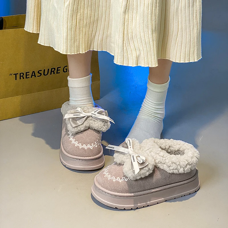 Pantuflas de Algodón Afelpado para Mujer con Suela Gruesa, Interior de Forro Polar, Suela Plana de TPR, Cómodas para el Hogar y Uso Diario