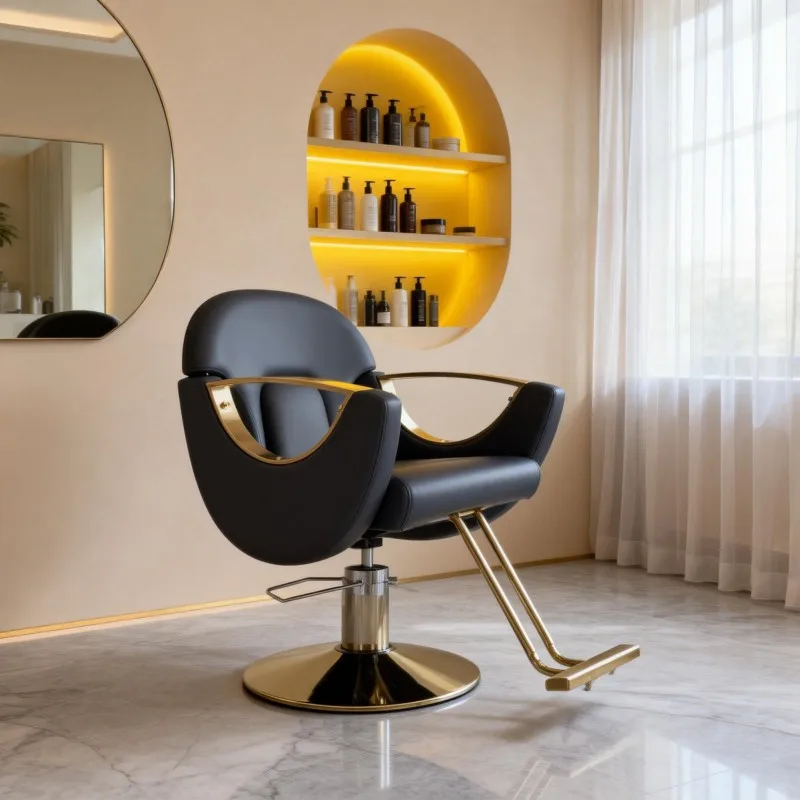 Barbershop chair simple foldable haircut chair, salon-spe cific high-end perm and dyeing stool with rotatable featur es