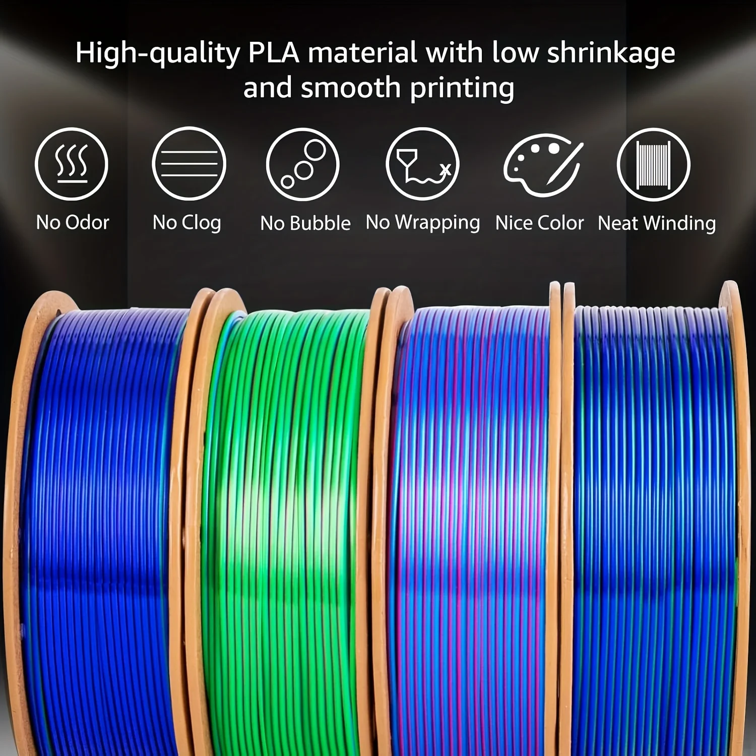 3D Printer Filament Bundle, Silk PLA 1.75mm, 1kg Total(4x250g),Dimensional Accuracy +/- 0.03 mm