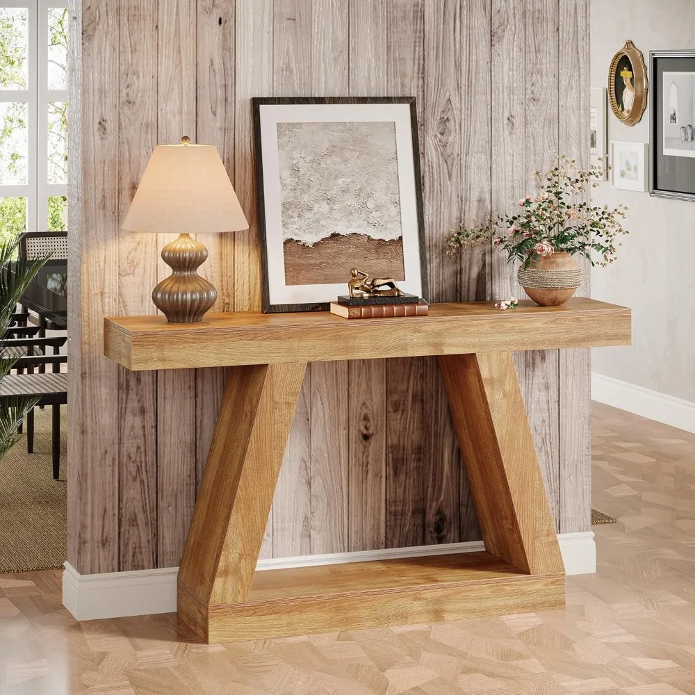 طاولة وحدة تحكم للمزرعة، طاولة أريكة ريفية مقاس 55 بوصة مع مساحة تخزين، طاولة مدخل خشبية صناعية للممر، غرفة المعيشة، Nat #5