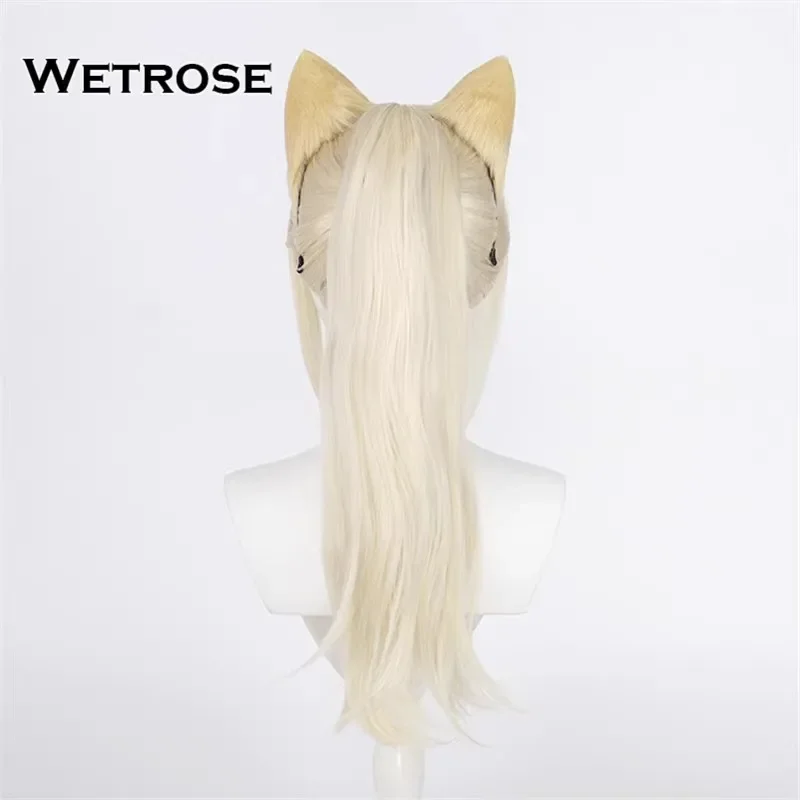 ZA01 【Wetrose】En stock Peluca de Año Nuevo Fuwawa Abyssgard Cosplay Traje de kimono Rizado Dos clips de cola de caballo Juego completo Peluca Halloween XZa0 @