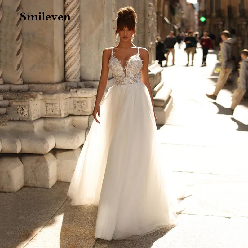 

Smileven A Line Wedding Dress Top Lace Bride Dresses Robe De Mariee Floor Length Wedding Gown