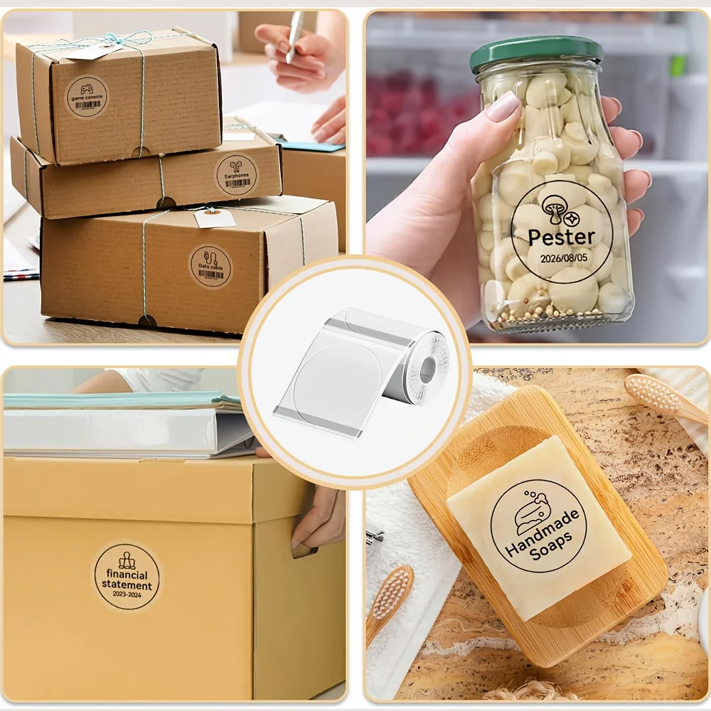 1 rol transparant thermisch etiketpapier voor miniprinters - rond en vierkant, 40 x 60 mm, 40 x 30 mm, 50 x 50 mm maten voor M100/M200/M210