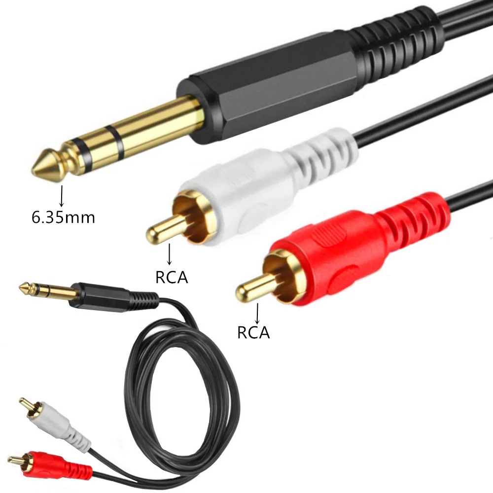 HiFi Stereo Aux Cable 2RCA To 6.35mm 6.35 mm Accessory RCA 3.5 Jack Splitter Cord for Audio Amplifier mixer speaker Recorder DVD