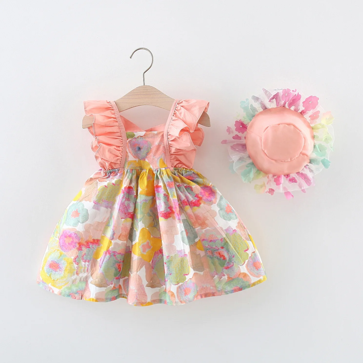 Baby Girls' Sleeveless Princess Dress and Sunhat Set, Roupa infantil de verão, Moda coreana, Impressão, Sem mangas, Luxo, Birthday Dresses, BC707