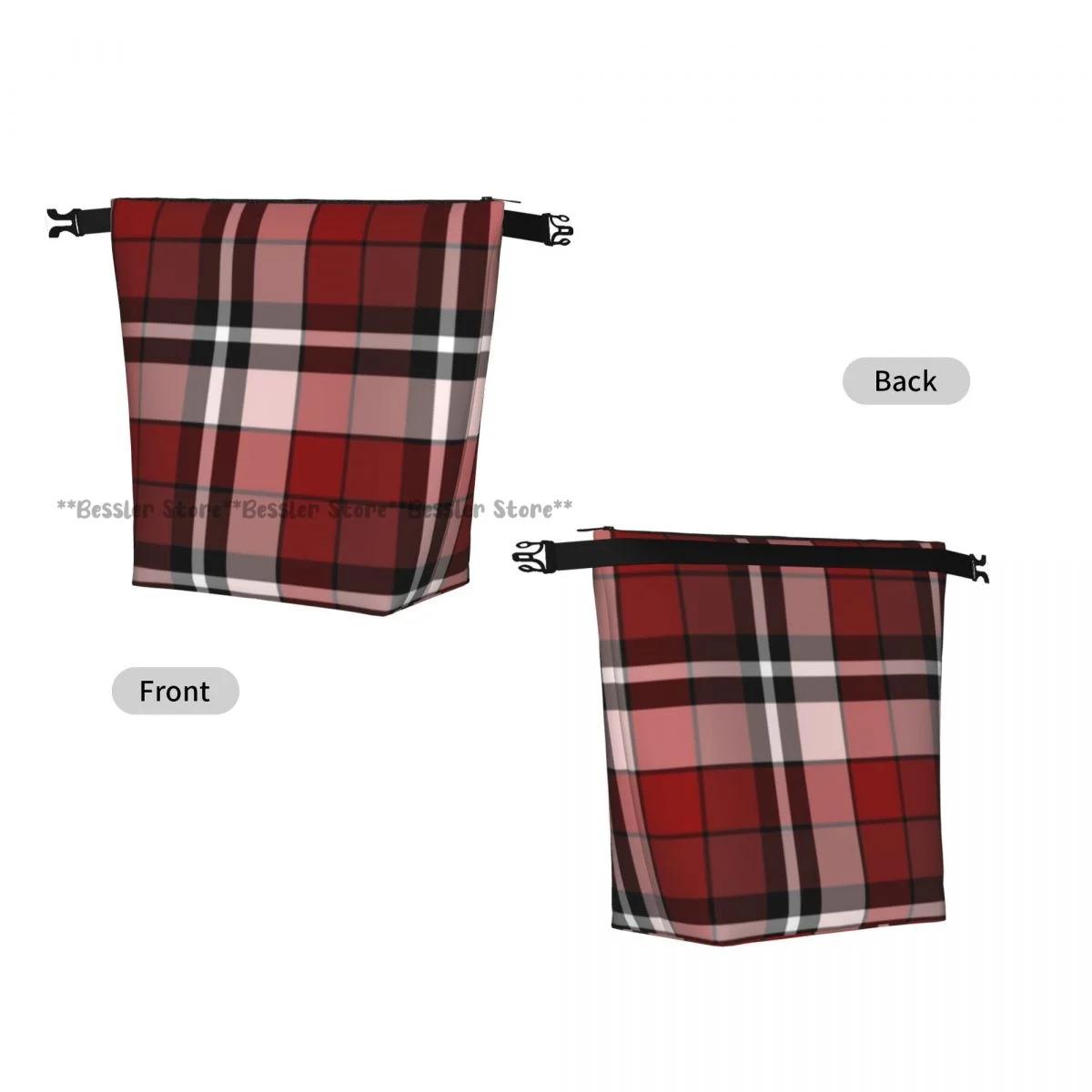 Roll Top Insulated Bento Lunch BagStriped Tartan Plaid Checkered Background Thermal Meal Bag Lunch Container Tote