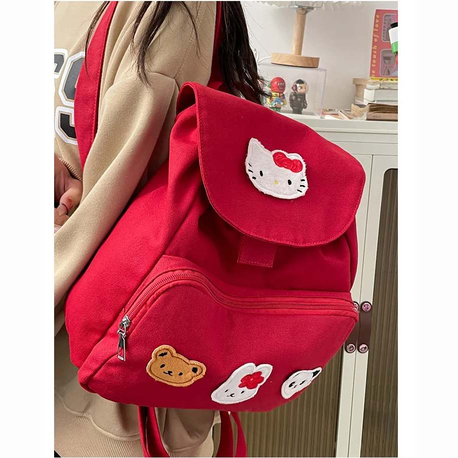 Kawaii Hello Kitty Bags for Girls Fashion Red Hello Kitty Backpack Bags Knapsack Outdoor Bag Children Cartoon Figure Bag Gifts