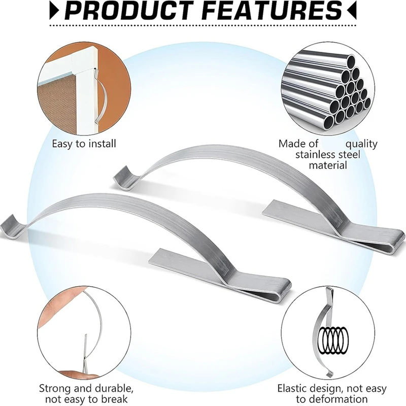 Top-50 Pcs Window Screen Tension Spring, Corner Mount Flat Window Spring Stainless Steel Window Screen Clip 2-3/4Inch