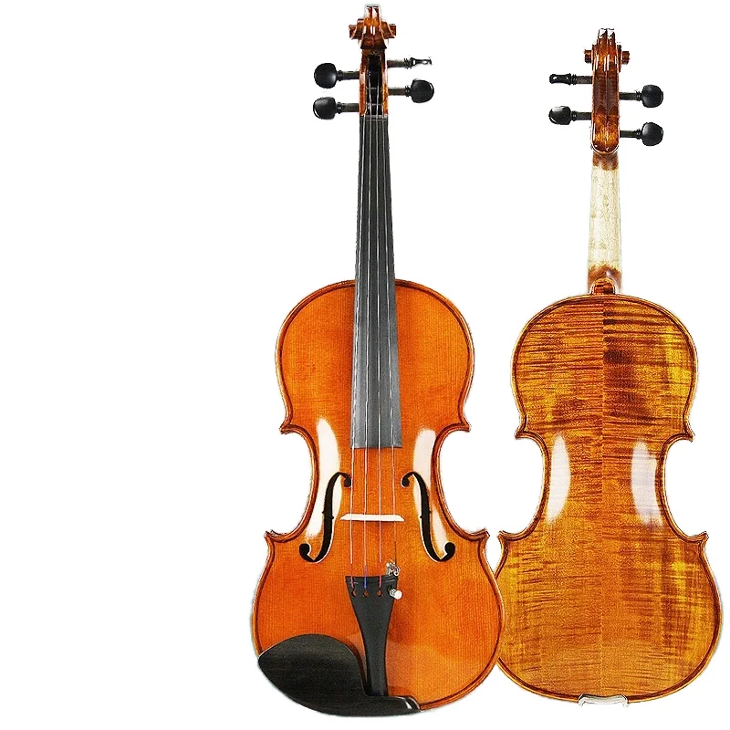 MV600 Handmade Antique Lacquer Glossy Solid Wood Violin Ebony Fingerboard for Adults/Children Includes Accessories