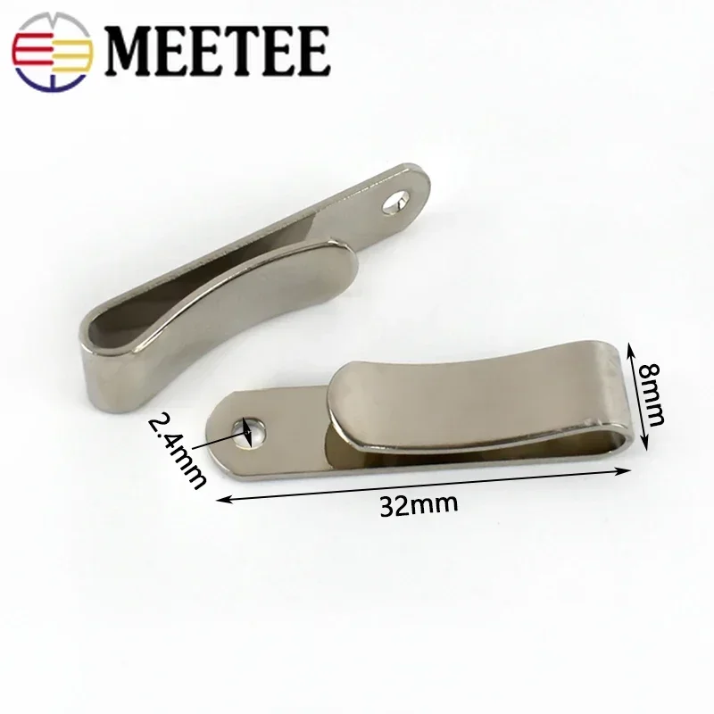 Meetee 10/20Pcs 32x8mm Metal Spring Buckle Belt Holster Sheath Clip with Hole Leather Case Wallet Clips DIY Handbag Accessories