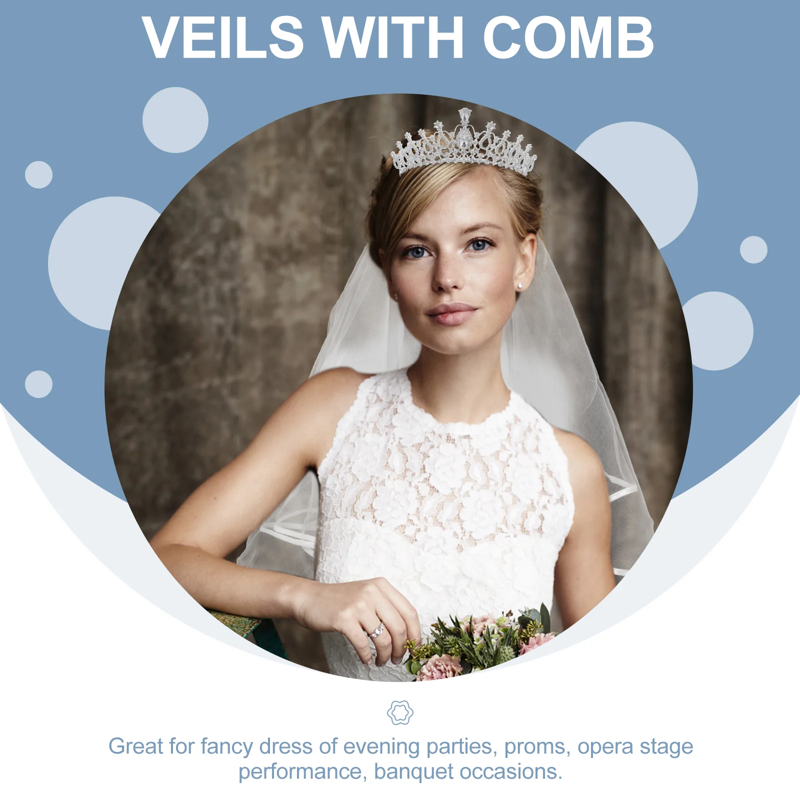 2 PCS White Veil Girl Wedding and Tiara Veils with Comb Ivory Crown Lace Headgear