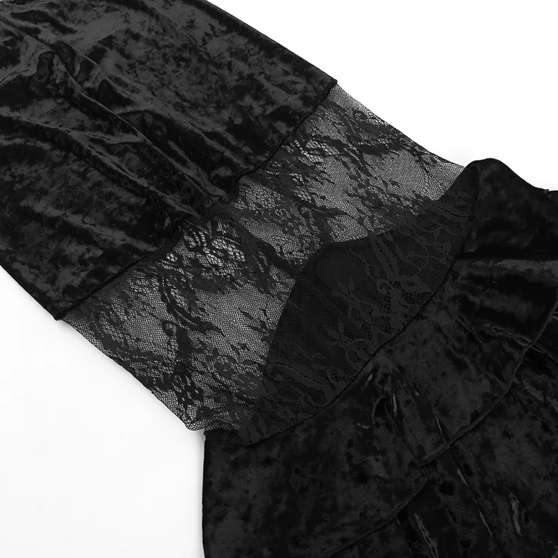 Goth Dark Ruched Vintage Gothic Aesthetic Velvet Skirts Grunge Mesh Splice Sexy Mermaid Skirt Women High Waist Elegant Partywear