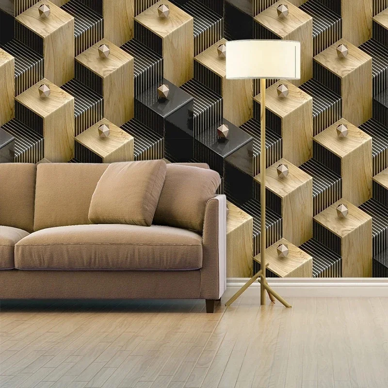 Home Decor Bedroom Wallpaper Custom 3D Wall Mural Modern Geometric Marble Wood Grain Abstract Background Papel De Pared