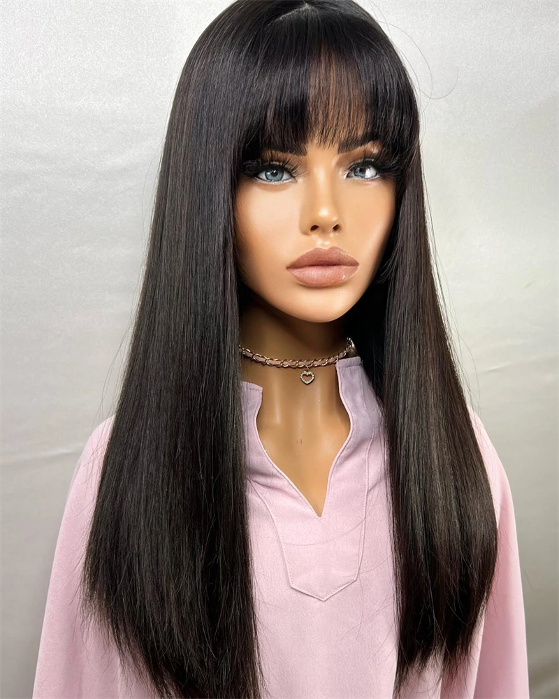 Wigs Women Futura Daily Use Soft Lace Front Wig with Bangs Glueless 22inchs Long WEar and Go Synthetic High Quality Wig Top Sale