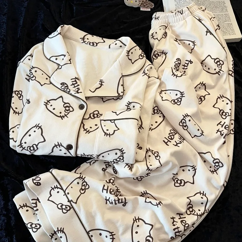 أزياء لطيف مرحبا كيتي المطبوعة الألمانية المخملية منامة للفتيات الساخن نمط الخريف والشتاء الدافئة عارضة السراويل ملابس المنزل مجموعة