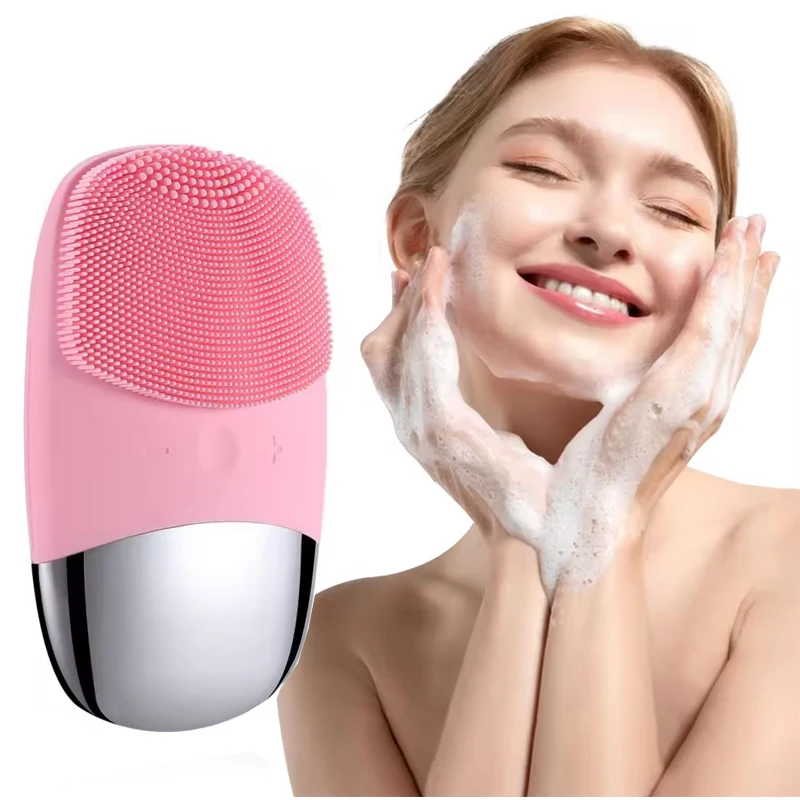 

High Quality Rechargeable Electric Waterproof Sonic Face Scrubber Facial Cleansing Brush Silicone Clean Exfoliates and Massage