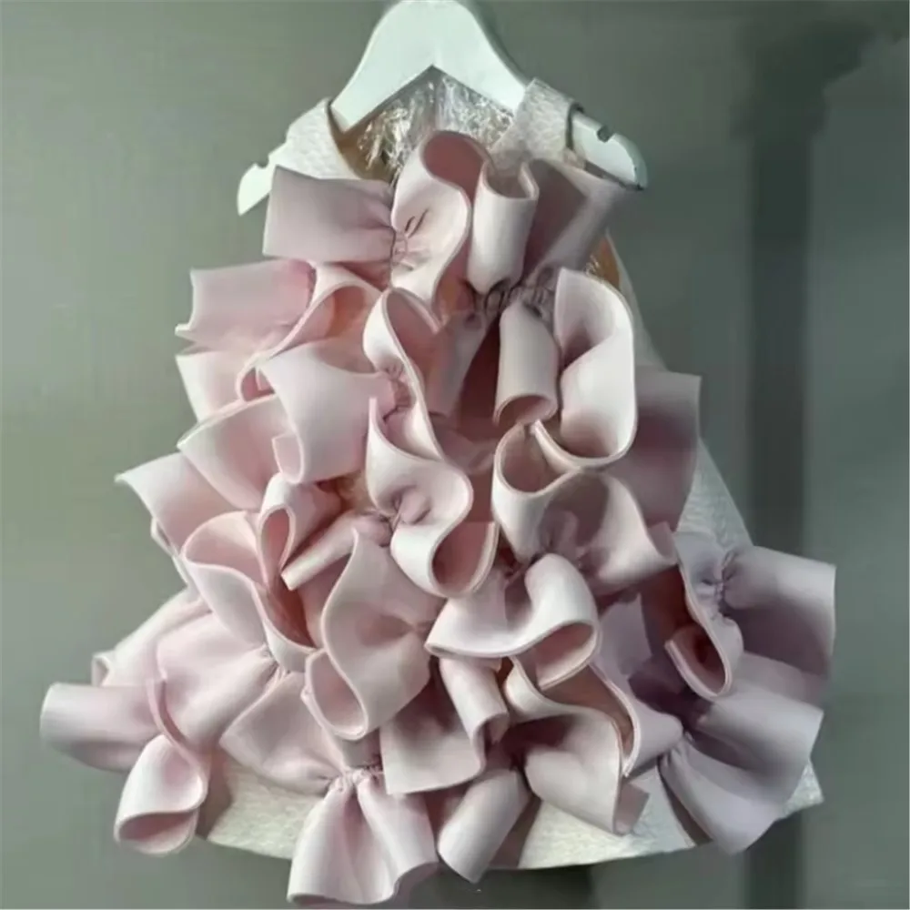 Elegant Children Sleeveless Flower Girl Wedding Dress Bow Simple Kids Host Performance Outfit Girls Birthday Party Pageant Dress