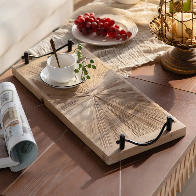 Retro Wooden Serving Tray for Restaurant, Creative Food Tray for Bread and Pastry, Japanese Style Storage Tray for Cup and Plate