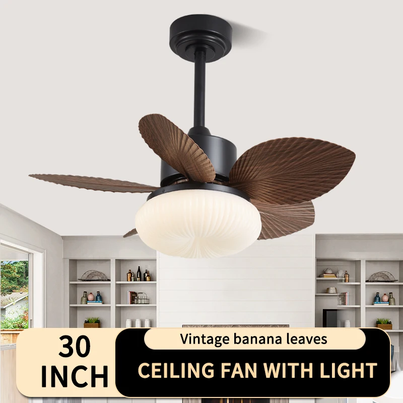 

30-дюймовый встроенный потолочный вентилятор с тропическими пальмовыми листьями и подсветкой, пульт дистанционного управления для спальни, 6-скоростной регулируемый затемняющий двусторонний коричневый