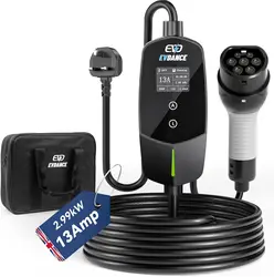 EVDANCE EV-oplader Type 2 UK 3-pins stekker 13A stroom verstelbare draagbare elektrische autolader 20ft oplaadkabel voor EV & PHEV