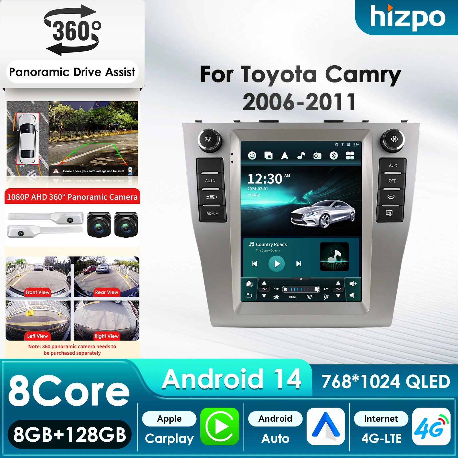 

9.7'' 7862 AI Systems 8Core 360 ° Автомагнитола с камерой, CarPlay и Android Auto для Toyota Camry 2006-2011, GPS-мультимедийная система
