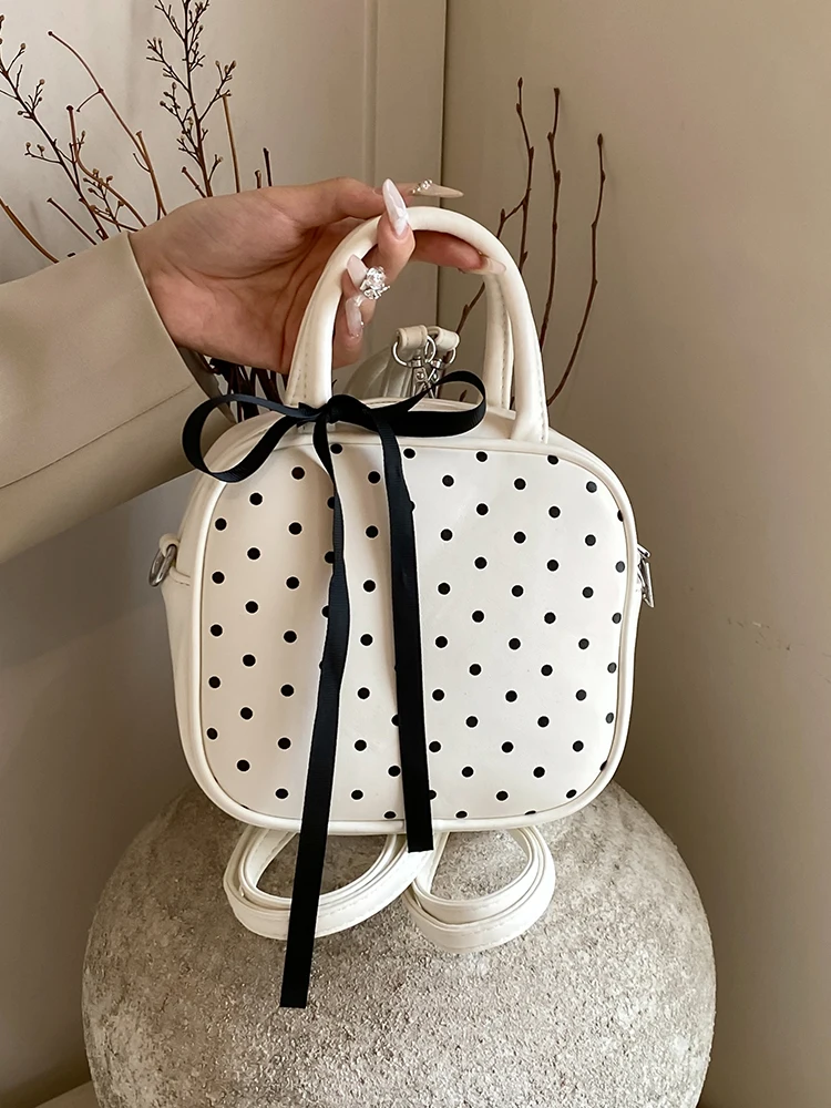 Elegant Wave Point Multifunctional Backpack 2024 New Cool Girl Bow Ribbon Crossbody Bags Fashion High Street Ladies Handbag Tide