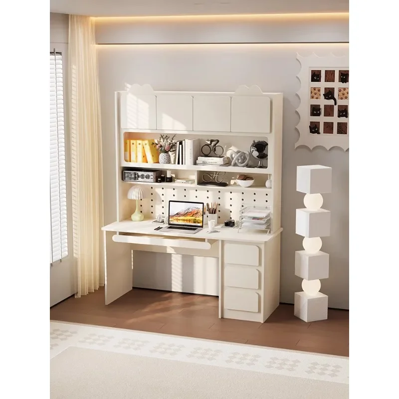 

French cream style solid wood home bedroom student writing study wall desk bookshelf bookcase integrated computer desk