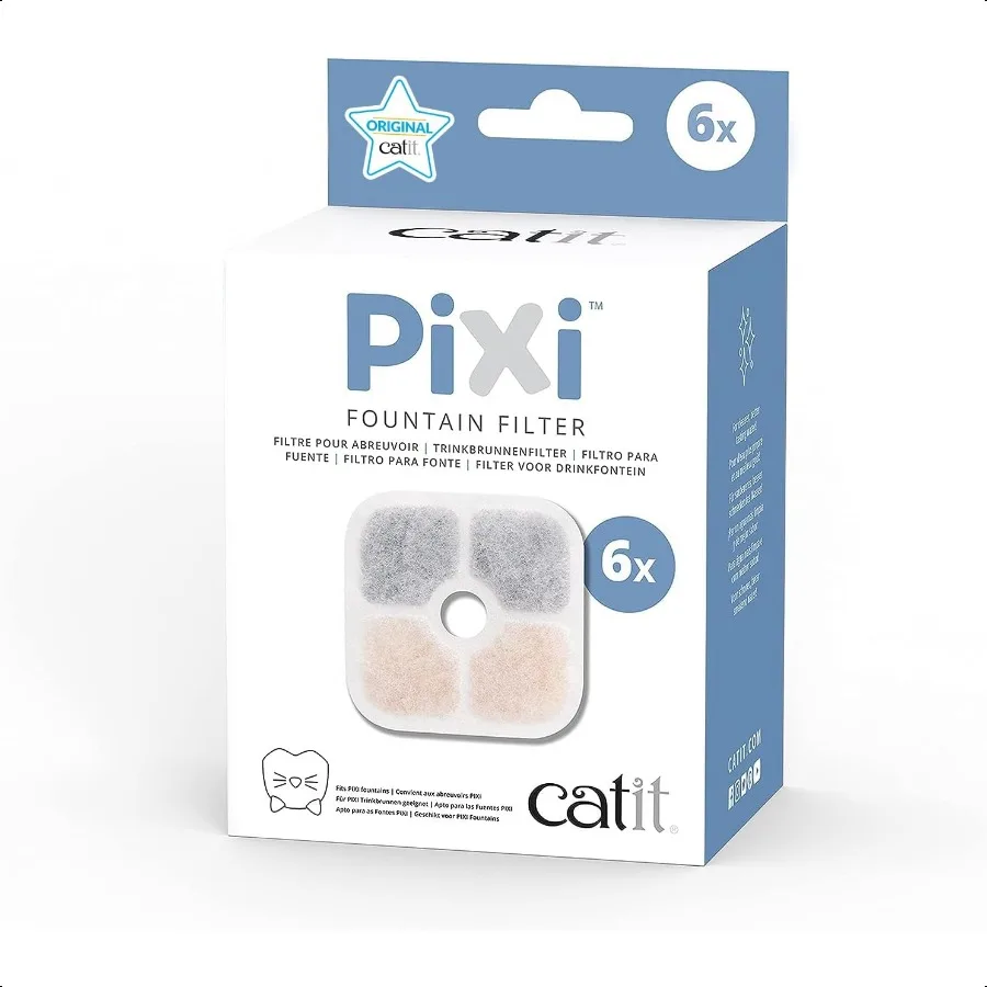 نافورة مشروبات Catit PIXI، فلتر أصلي بديل رسمي، فلتر مياه ثلاثي الحركة، 6 عبوات باللون الأبيض