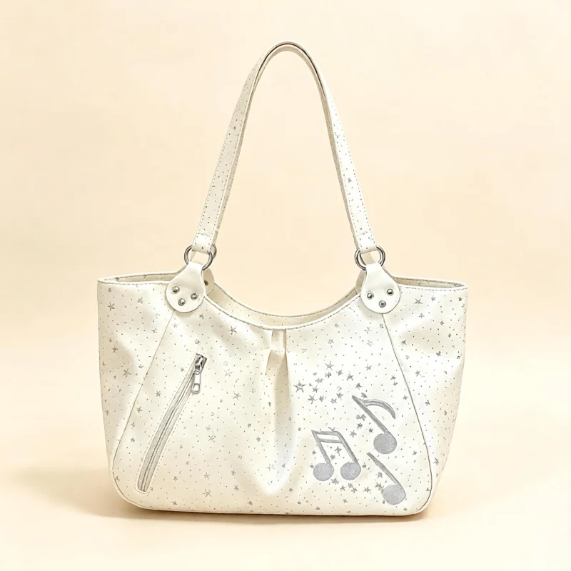 Korean Star Music Note Tote Bag Large Capacity Shoulder Handbag Casual Daily Shopper Bag Portable Crossbody Purse Travel Bag