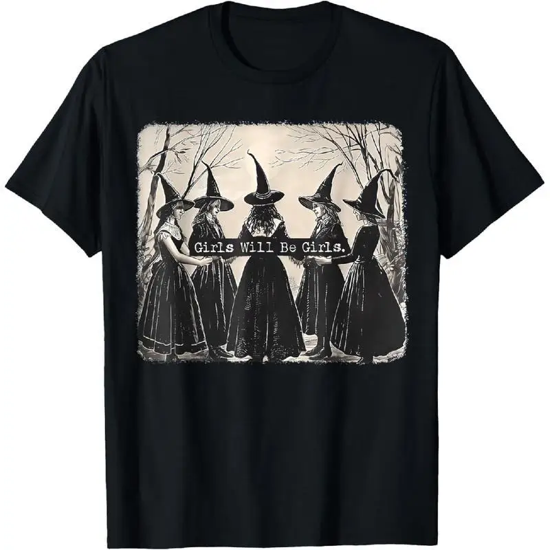 

Retro Witch T-shirt "Girls Will Be Girls" Sassy Graphic Tees Vintage Halloween Gothic Streetwear Tops for Women Men