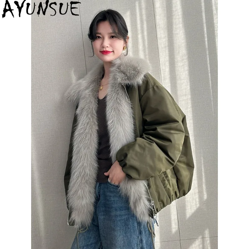AYUNSUE 100% Fox Fur Collar Winter Jacket Woman Clothes Warm High-quality White Goose Down Coat Women Fashion Abrigos De Mujer