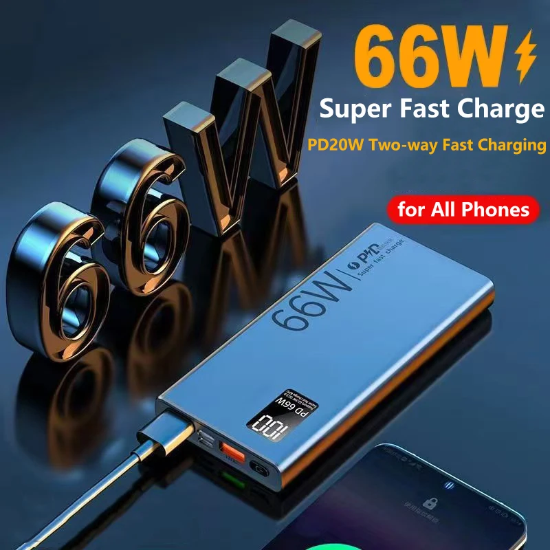 66W Super Fast Charging Power Bank 30000mAh Dual USB Portable Charger PD20W Powerbank for iPhone 16 15 Xiaomi Huawei Samsung S24