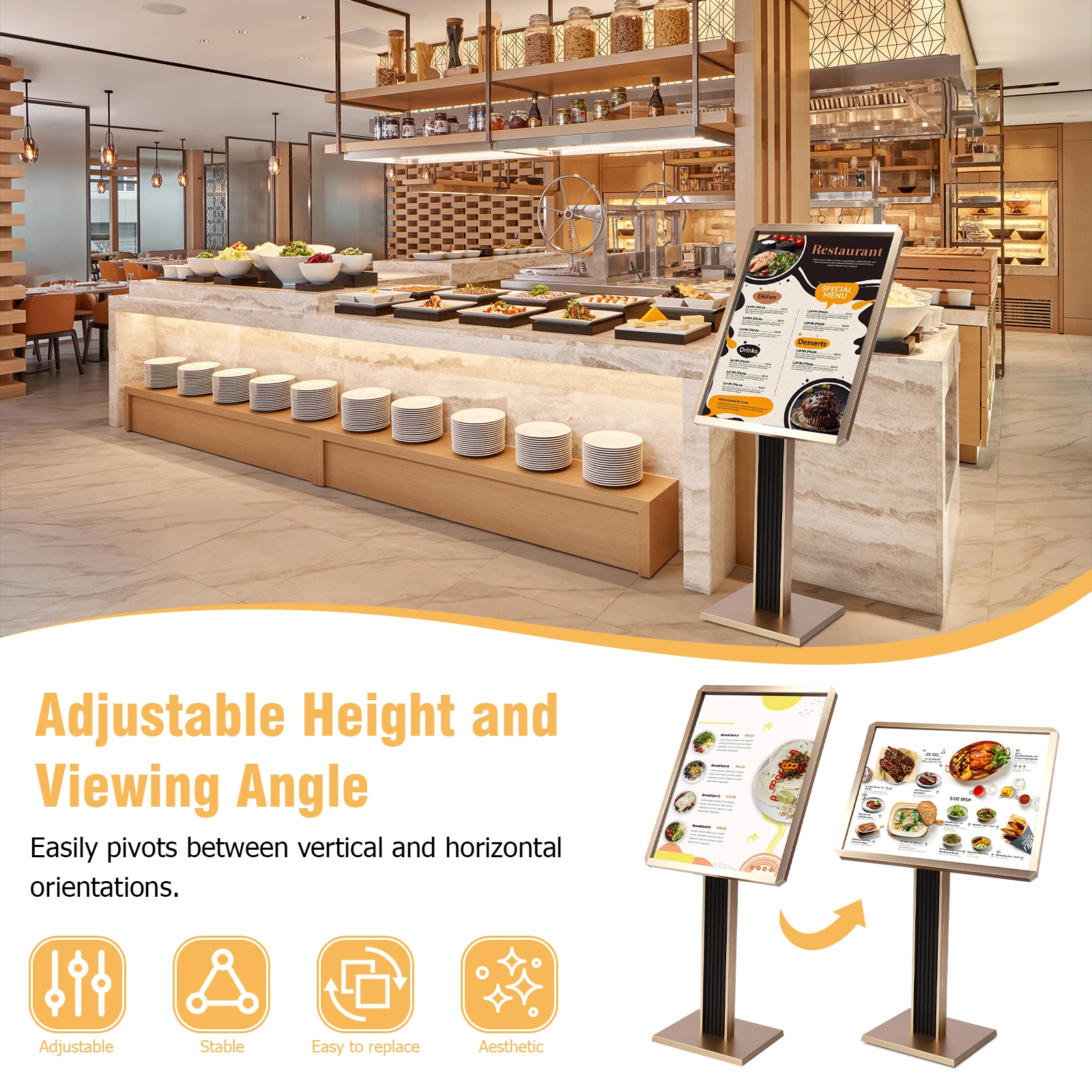 

Adjustable Pedestal Poster Banner Stand,Snap Open Frame Floor Signage Holder Heavy Duty Stable Display Stand for Mall Restaurant