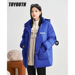 Toyouth-Chaqueta de plumón para mujer, abrigo largo con capucha y cuello alto grueso, informal, con bolsillo, color blanco, 2022, 90%