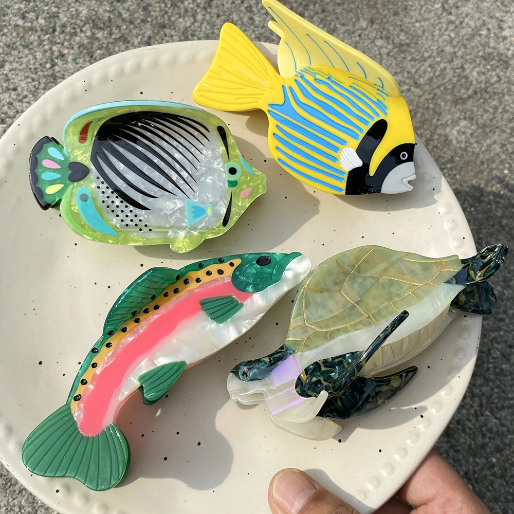 

Creative Funny Acetate Tortoise Sturgeon Fish Shark Hairpin Oversize Marine Animal Barrettes Thick Hair Clip Claw Accessories