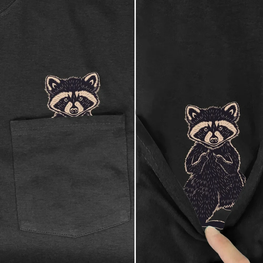 CLOOCL Funny T-Shirt Fashion Brand Middle Hand Pocket Raccoon T-shirt Men\'s for Women Shirts Hip Hop Tops Funny Cotton Tees