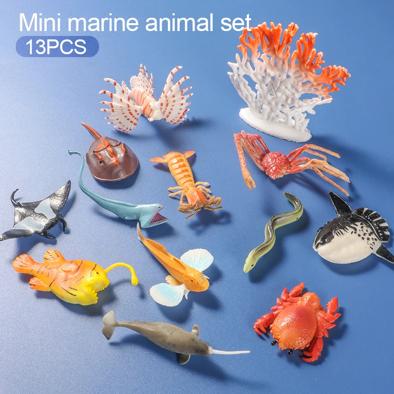 13pcs Hot Simulation Mini Ocean Sea Life Set Animal Model Figurines Zoo Cognition PVC Action Figures Kids Collection Toys